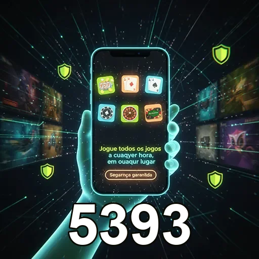 Imagem de dispositivos móveis exibindo o app 5393 para jogos de cassino com compatibilidade total